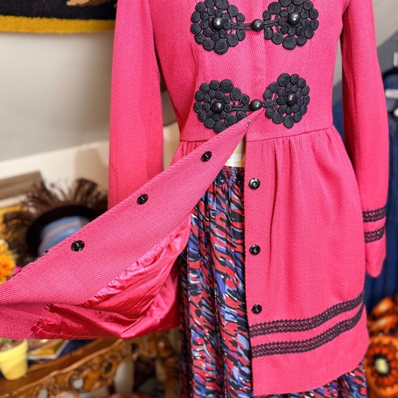 Vintage Y2K Rampage Pink Textured Mandarin Collar‎ Jacket Black Frogs Buttons M - Picture 3 of 10